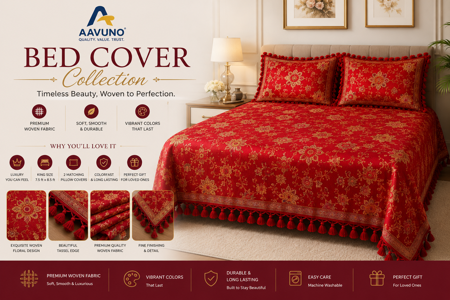Premium embroidered bed covers by AAVUNO