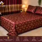 Maroon embroidered king size bed cover design