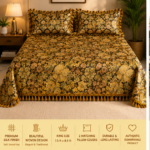 Golden bed cover in Bangladesh – premium Kumarkhali silk embroidered king size bed cover