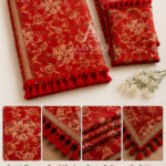 Red Kumarkhali silk bed cover embroidery detail