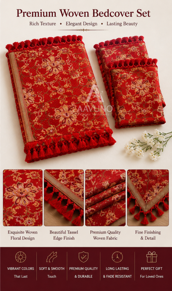 Red Kumarkhali silk bed cover embroidery detail