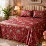 Rose red bed cover in Bangladesh – premium Kumarkhali silk embroidered king size bed cover
