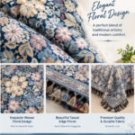 AAVUNO multicolor floral silk embroidered king size bed cover.