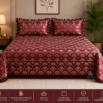 Maroon silk embroidered bed cover in Bangladesh