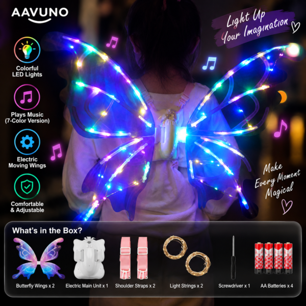 7-Color Music LED Butterfly Wings for Kids with Colourful Lights – AAVUNO