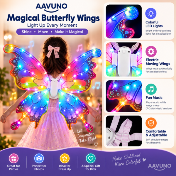 Electric moving butterfly wings with colorful LED light effects