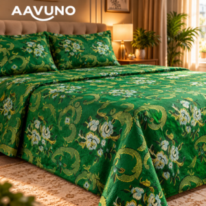 Bottle Green Bed Cover in Bangladesh with Floral Resham Embroidery and 2 Matching Pillow Covers