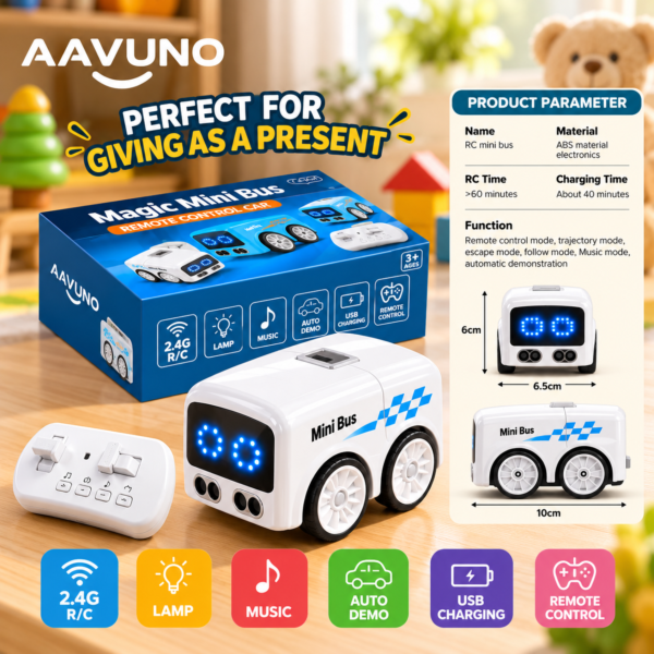 White interactive Mini Bus with obstacle avoidance and motion sensor