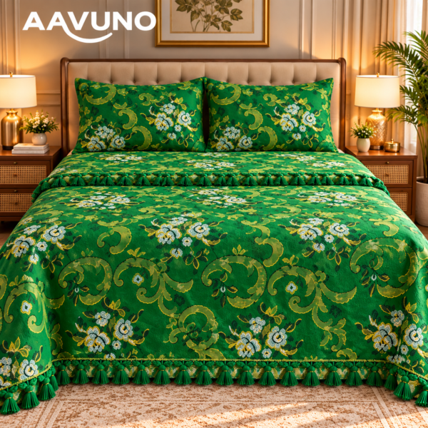 Bottle Green Embroidered Bed Cover in Bangladesh – AAVUNO