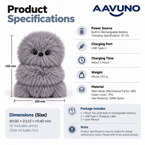 Grey Plush Owl – Touch and Sound Features