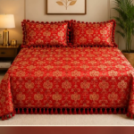 Red Silk Embroidered Bed Cover in Bangladesh – King Size Floral Bed Cover with 2 Pillow Covers by AAVUNO
